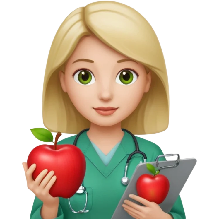 female neurosurgeon in scrubs holding clipboard, apple emoji style emoji