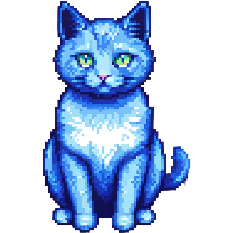 a blue cat sitting pixel art style emoji