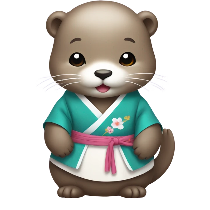 A cute otter wearing traditional Korean hanbok for Korean holidays, visible only up to its neck. emoji