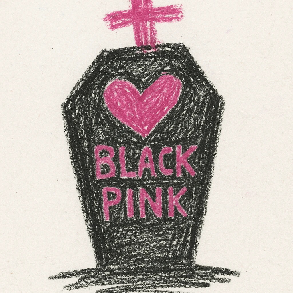 BLACKPINK-inspired gothic object, playful and bold, black and pink, children doodle style emoji
