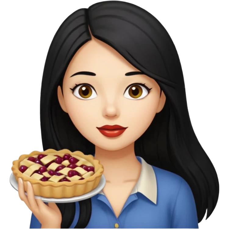 Gorgeous Latina with long straight black hair eating gooseberry pie emoji