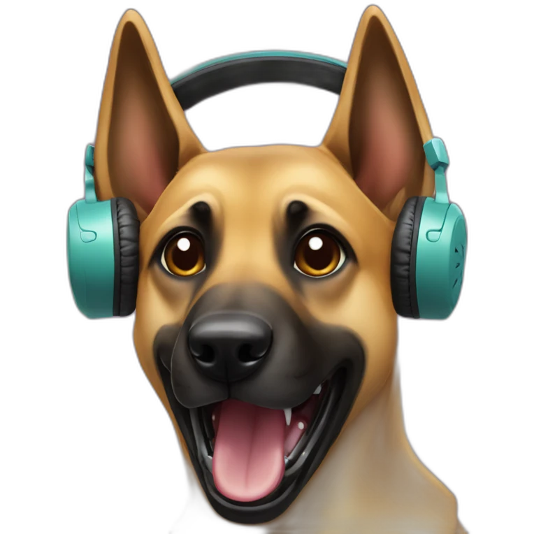malinois dog with headphone and scream mask emoji