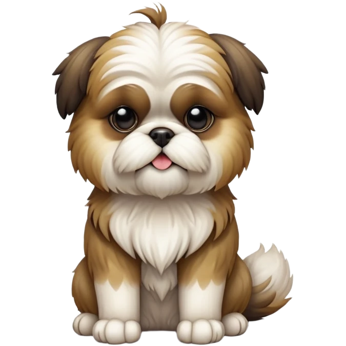 cinematic-[Shish tzu]-realistic-full-body-sitting-emoji,-tail-resting-loosely-beside-its-paws,-head-tilted-dramatically, -scruffy-fur,-simplified-yet-realistic-focused-features,-highly-detailed,-glowing-with-an-almost-sarcastic-glow emoji