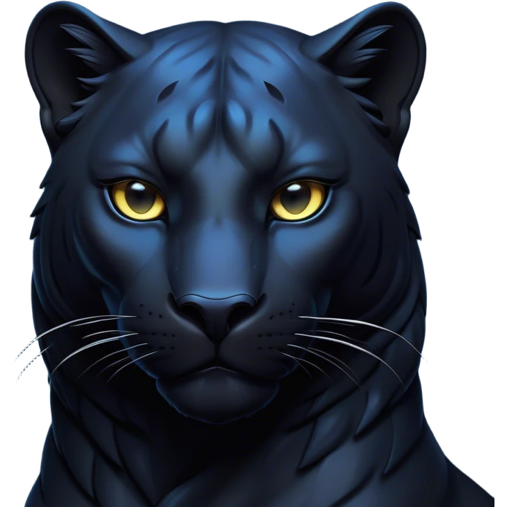 Cinematic Noble Panther Portrait Emoji, Poised and regal, with a sleek, muscular build draped in glossy, midnight-black fur and piercing, luminescent eyes, Simplified yet sharp and sophisticated features, highly detailed, glowing with a soft, mysterious glow, high shine, intelligent and enigmatic, stylized with an air of stealthy authority, focused and commanding, soft glowing outline, capturing the essence of a watchful and confident jungle guardian that appears ready to prowl out of the screen with effortless authority! emoji