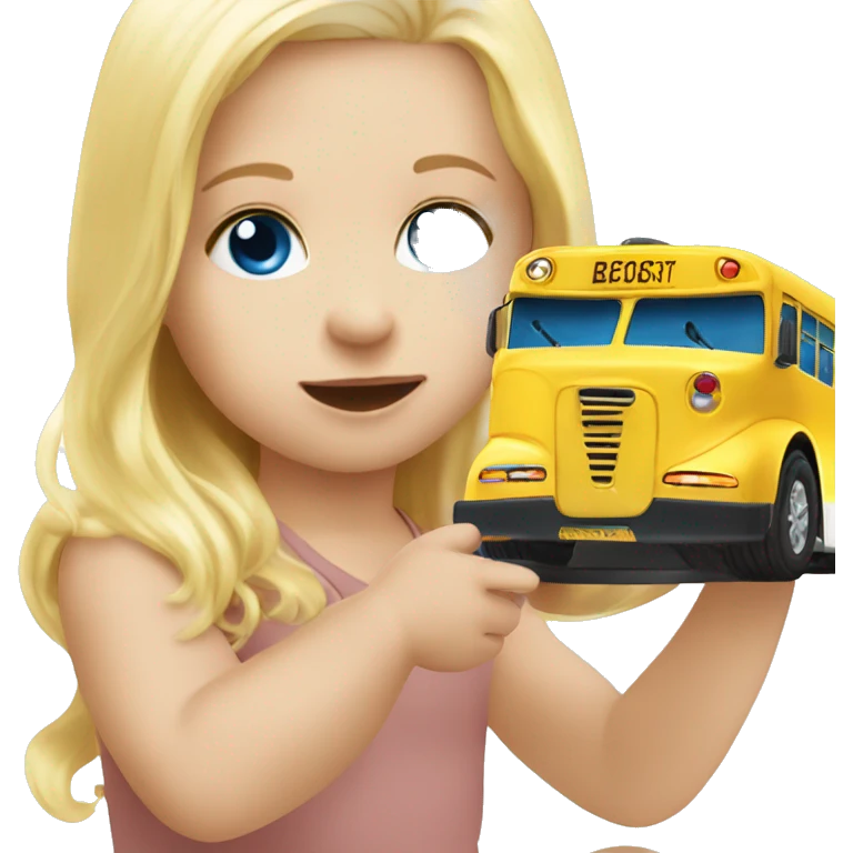 Baby Blonde hair blue eye baby playing with small toy bus emoji