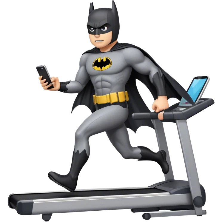 Batman with his phone on a treadmill emoji