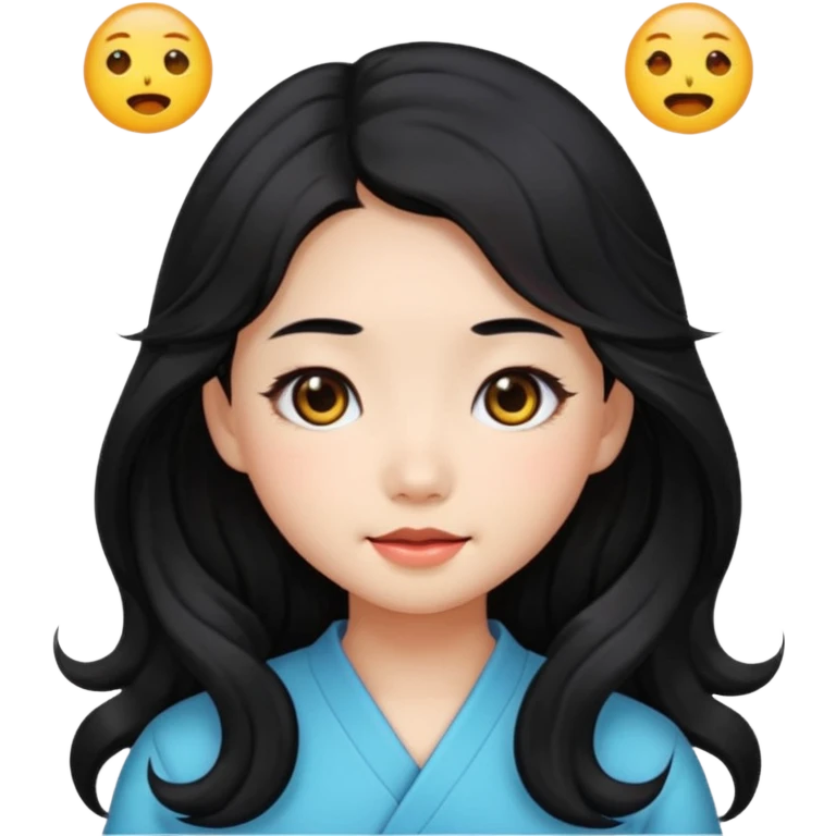 cute Chinese girl, black eyes, long wavy black hair, emoji style emoji