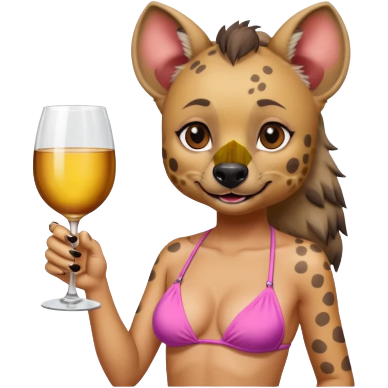 female hyena in bikini  with glass of wine emoji