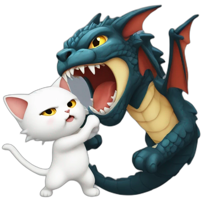 chibi cat fighting a dragon emoji