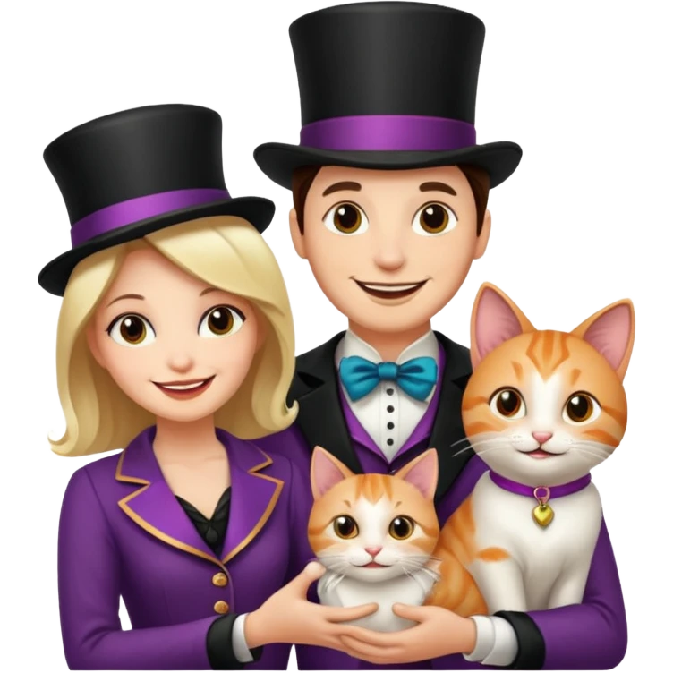 magician couple and their pet cat emoji