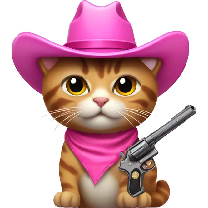 cat wearing pink cowboy hat holding pink gun emoji