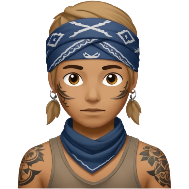 a human with bandana and tattoo emoji