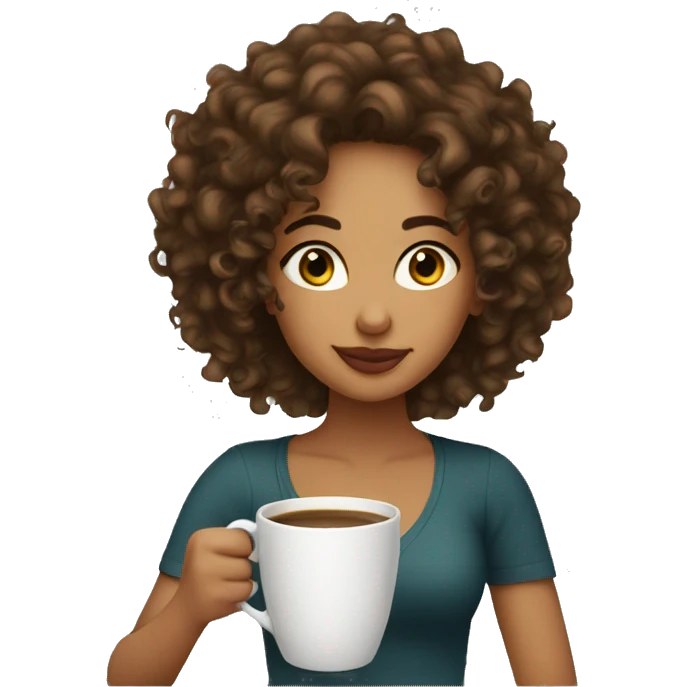 pretty latina with curly hair sipping coffee with mug  emoji