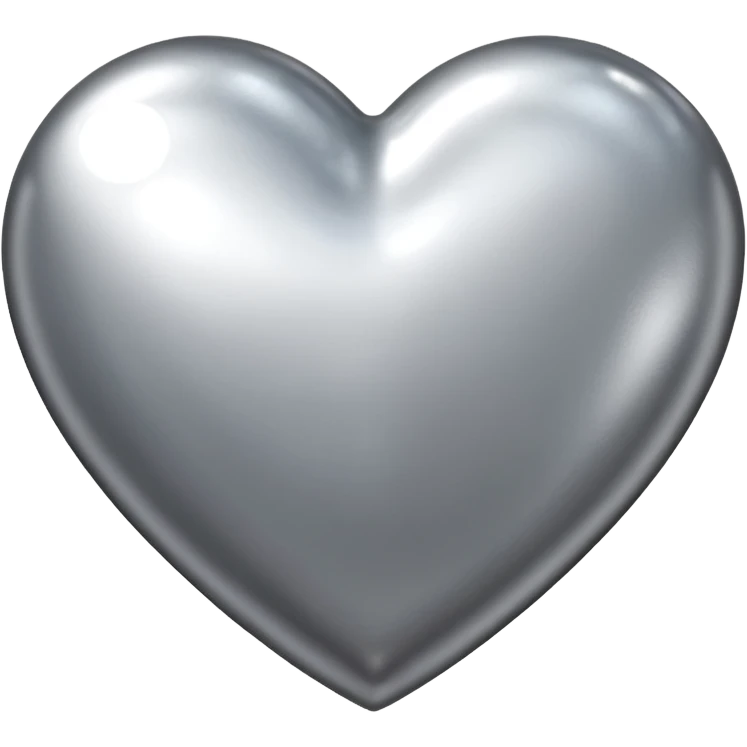 Liquid chrome heart emoji, silver metallic color, iOS emoji style, smooth reflective surface, rounded shape, realistic highlights, minimal background emoji