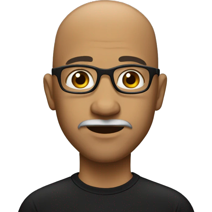 Bald man wearing glasses and goatee brown eyes black shirt emoji