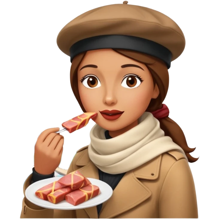  paris woman eating SPAM meat landscape  emoji
