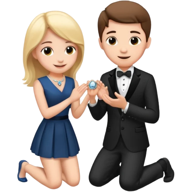 🧎‍♂️‍➡️💍💃 a boy parposing a girl and the boy on his knee and give him ring girl stand after him and shing emoji