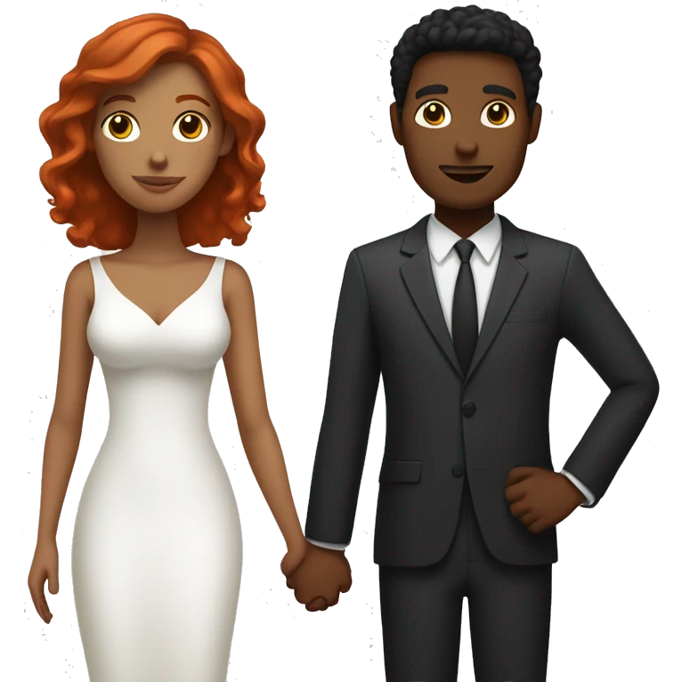redhead white man and dark hair black woman holding hands emoji