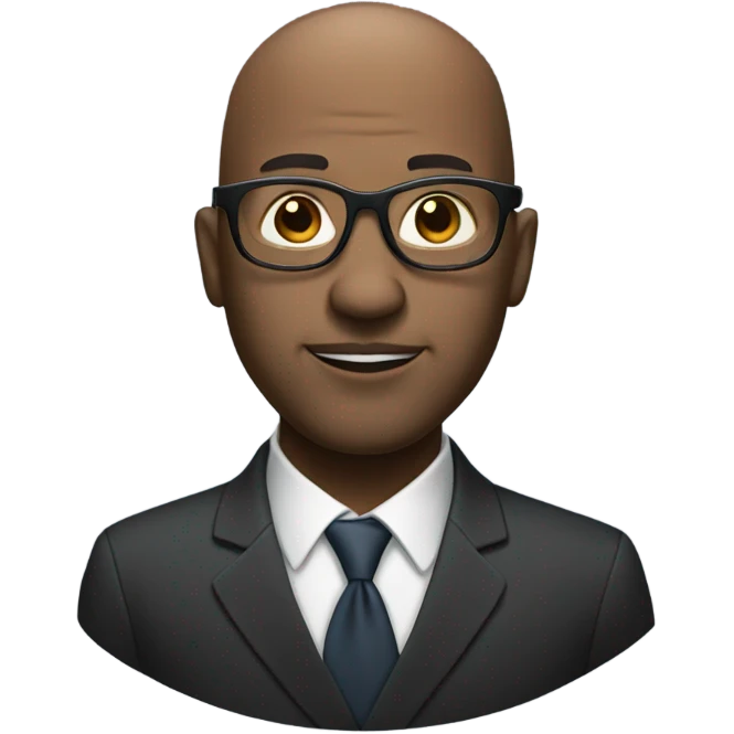 black business man with glasses, shadow bald hair.. small gray shadow beard. round h emoji
