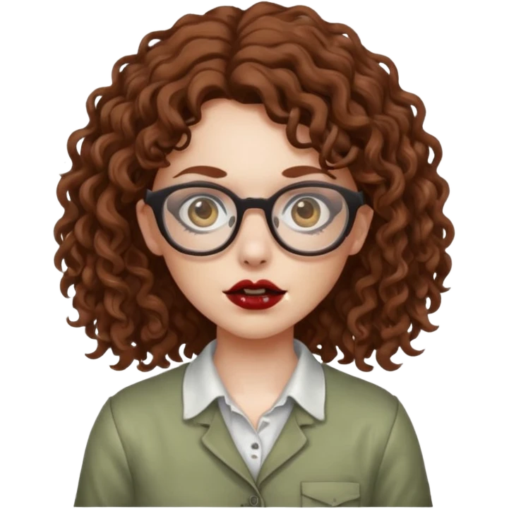 zombie girl with brown curly hair and glasses  emoji