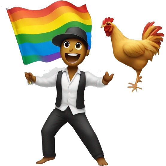 Dancing man with pride flag and a chicken emoji