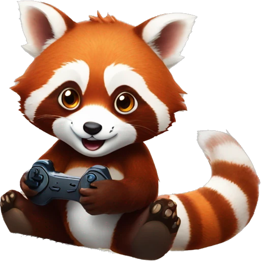 red panda playing video game with keyboard and mouse emoji
