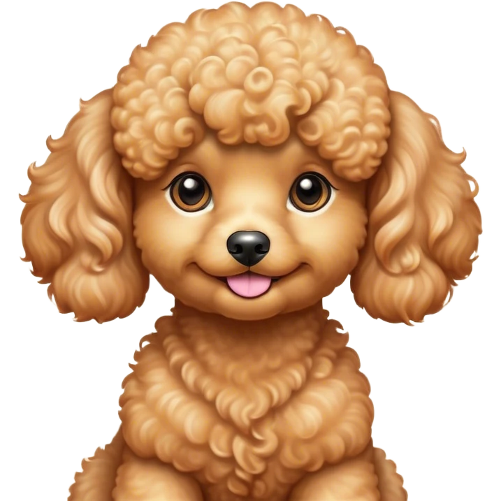 Cinematic Cute Apricot Poodle Portrait Emoji, Head tilted playfully and inquisitively, showcasing a bouncy, curly apricot Fur with a luminous sheen, round, sparkling warm eyes filled with curiosity, Simplified yet irresistibly adorable features, highly detailed, glowing with a warm, friendly glow, high shine, affectionate and lively, stylized with a touch of whimsy, bright and endearing, soft glowing outline, capturing the essence of a mischievous yet loving companion, so playful it feels like it could bounce out of the screen and into your arms! emoji
