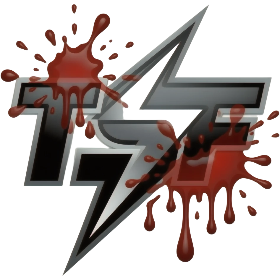 make a black and white lightning logo with the letters TSF without a background and stained with blood emoji