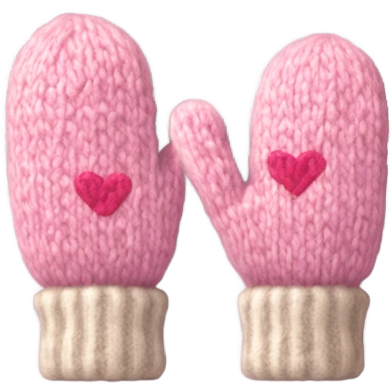 A pair of cozy knitted mittens with pink hearts emoji