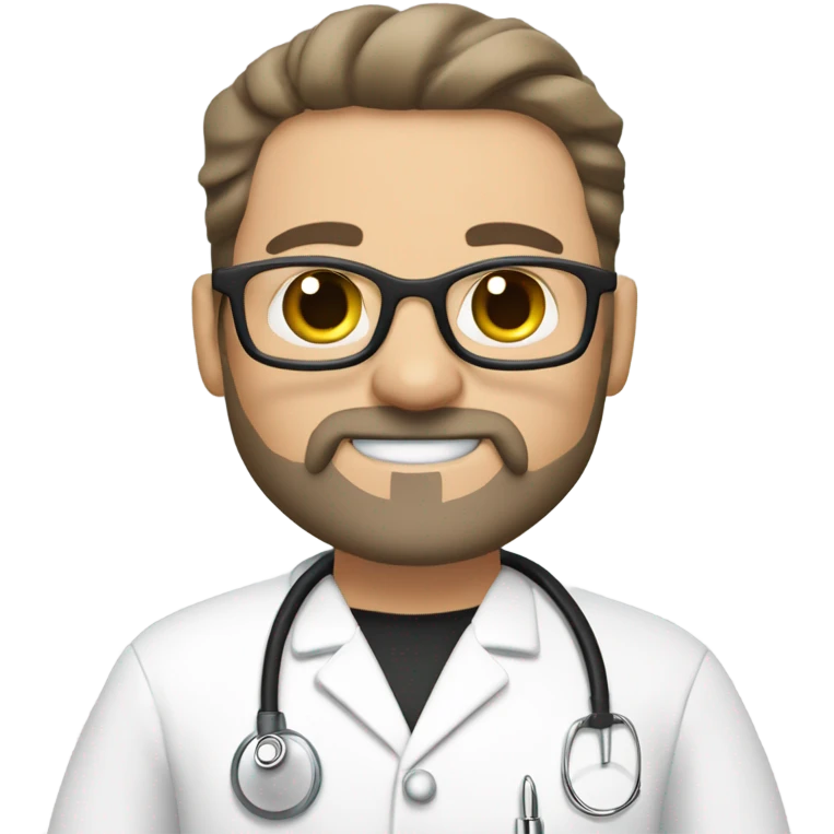 male dark blond haired doctor with grey goatee with hazel eyes and wire glasses in black scrubs holding a large paintbrush emoji