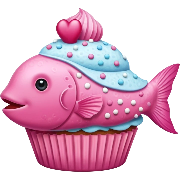 the flat side view of a pink fictional fish shaped like a cupcake emoji