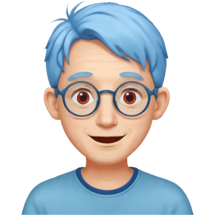 light blue haired man mid length hair with big ears and red earrings and spectacles happy emoji
