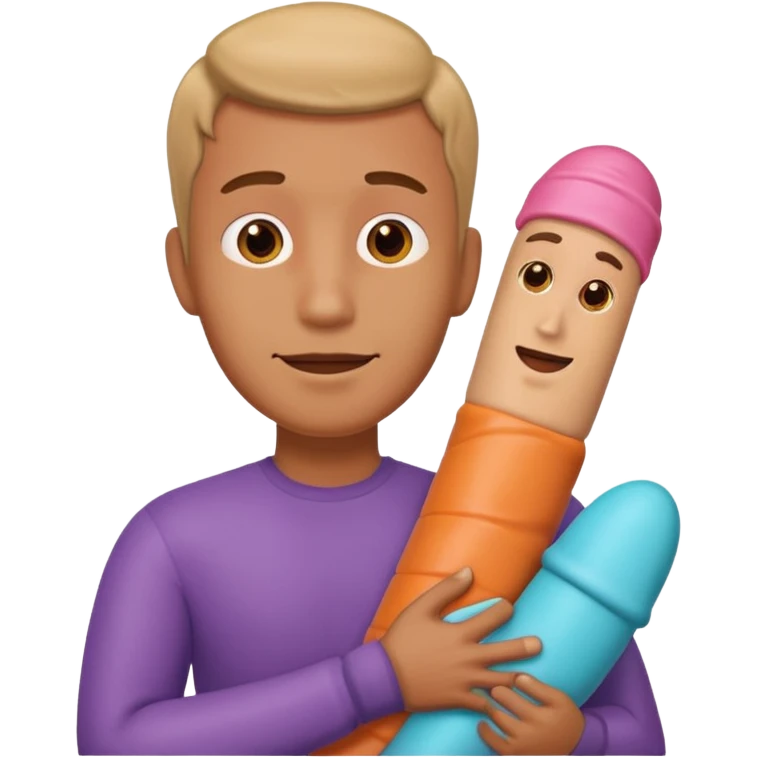 Man hugging a Penis dildo emoji