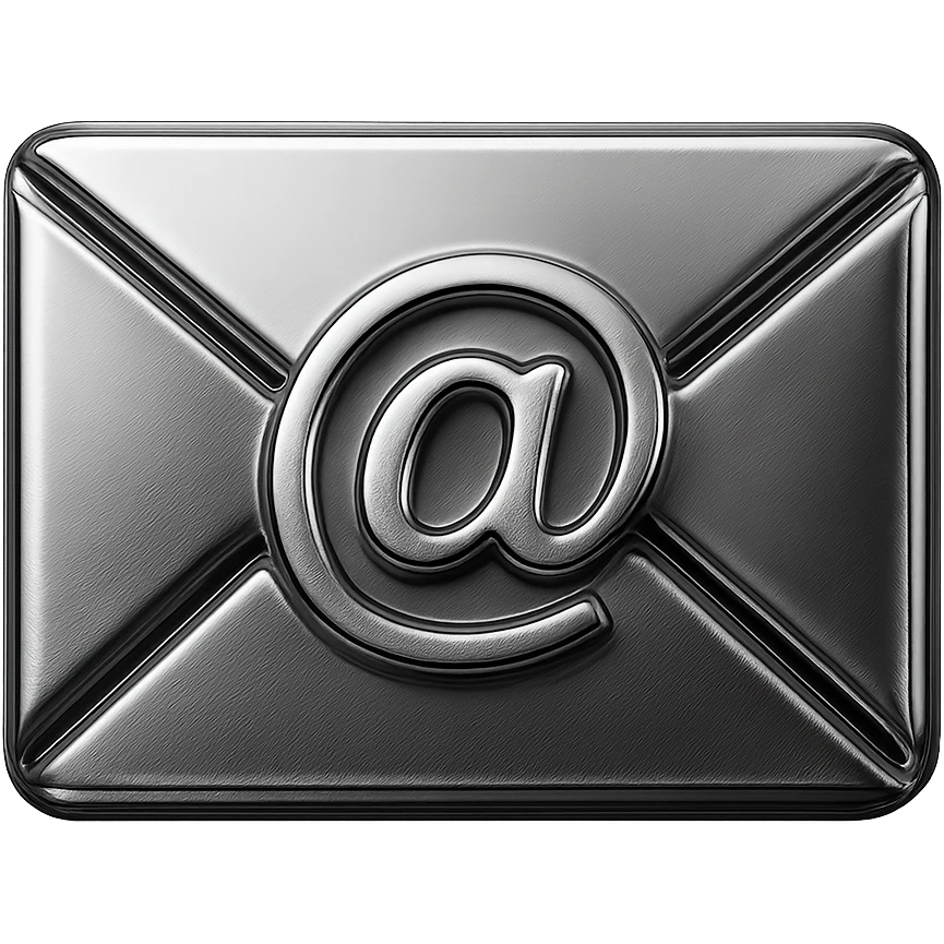 metallic chrome envelope, email sign in the center, gleaming, chrome style emoji