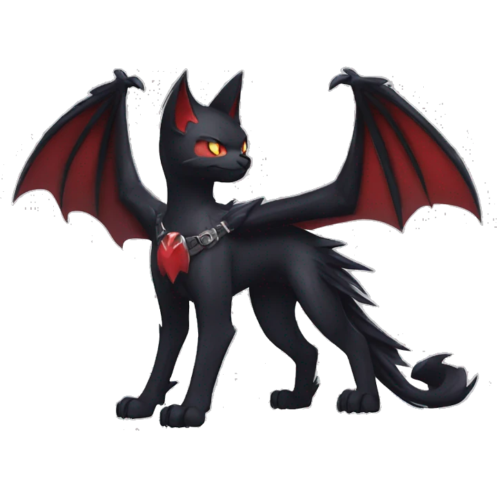 cool edgy black punk red nargacuga-raven-bat-cat-animal hybrid Fakemon collar full body emoji