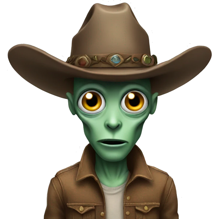 Alien with a cowboy hat wide eyes emoji