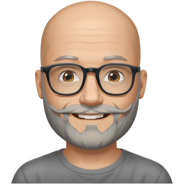 Bald man with salt and pepper beard and rectangle glasses and shoulder tattoos  emoji
