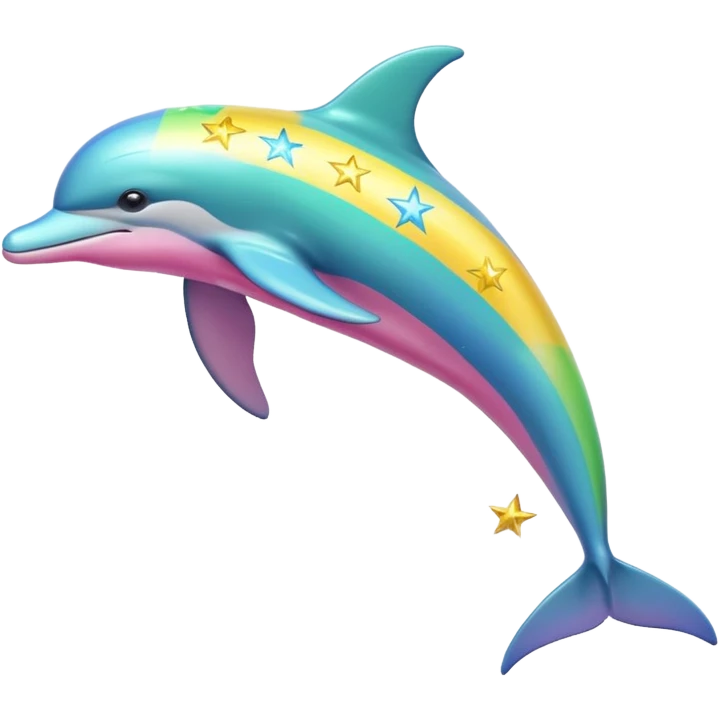 Blue, green, Yellow and pink streaked Dolphin with silver stars emoji