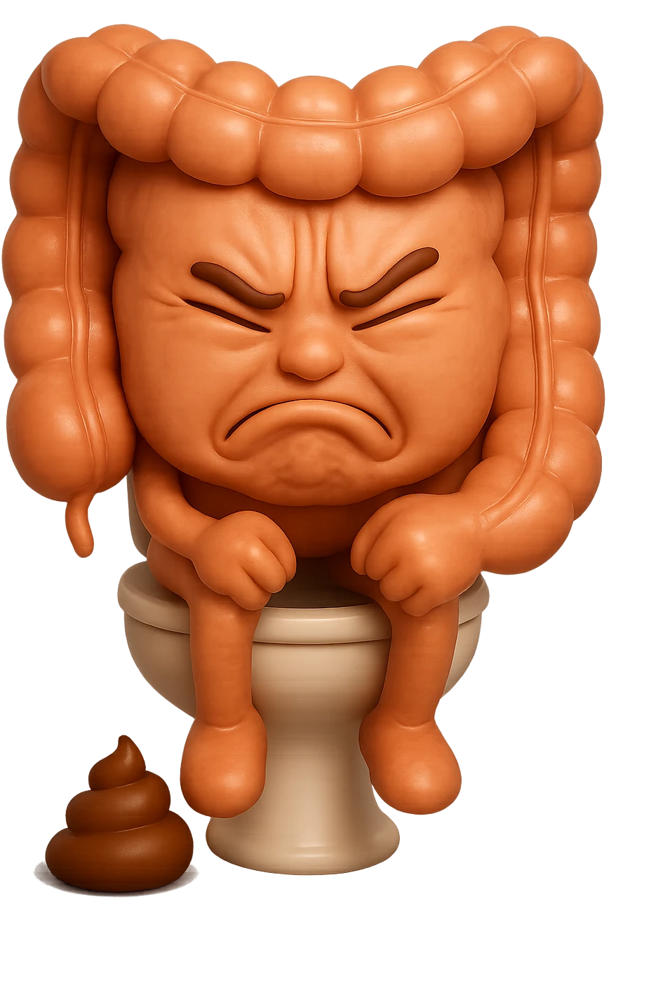 SU QUESTO STILE FAI UN EMOJI STILE IPHONE 3D DI UN INTESTINO CHE sta seduto sul wc e davanti ha una montagnetta di feci a palline stile emoji iphone, fallo senza naso e FAGLI UN ESPRESSIONE di dolore mentre si sforza E FALLO MOLTO REALISTICO IN 3D emoji