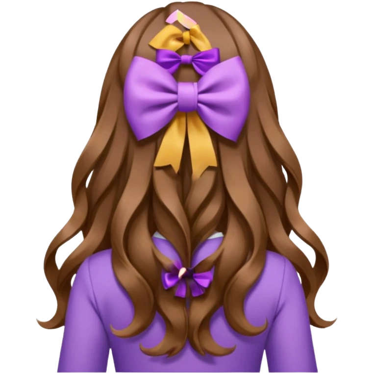 long wavy brown hair from behind with a medium lilac bow emoji
