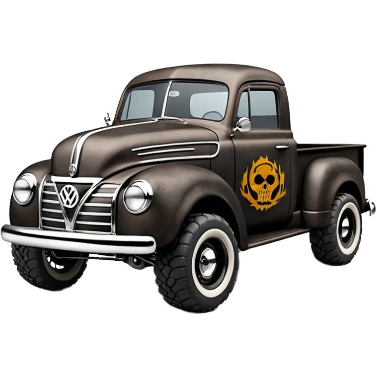 1:10 off-road lcg smoking rusting Basher style Wednesday Adam’s 1954 blackened tarnished hotrod rat rod streamlined anime VW zombie extended cab rc bulging pickup (extra wide low-profile pin tires chrome wheels with fenders) emoji