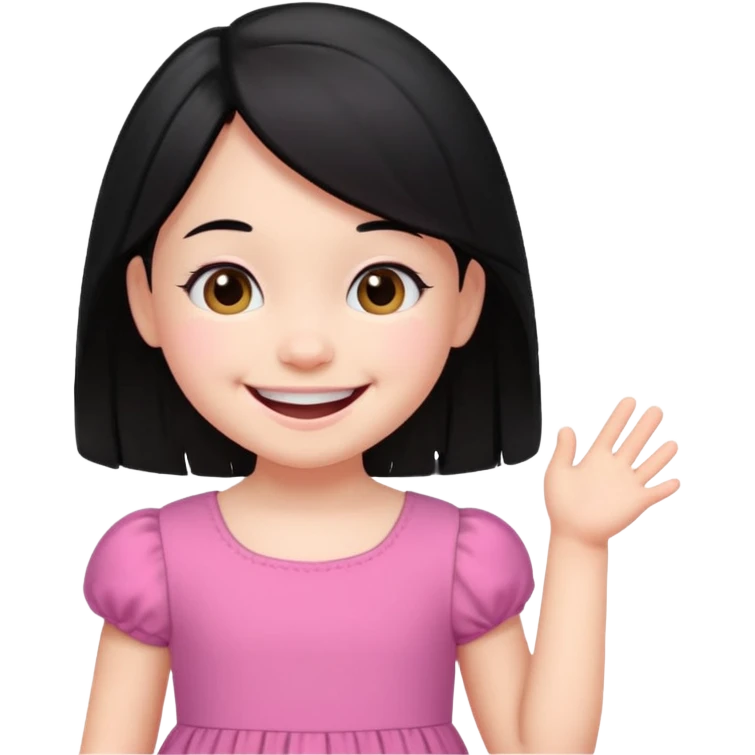 
5 years old girl, white skin, black hair, happy smile emoji emoji