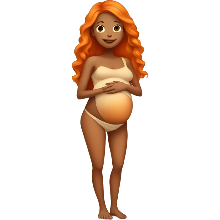 Tan girl with long orange hair holding pregnant stomach emoji