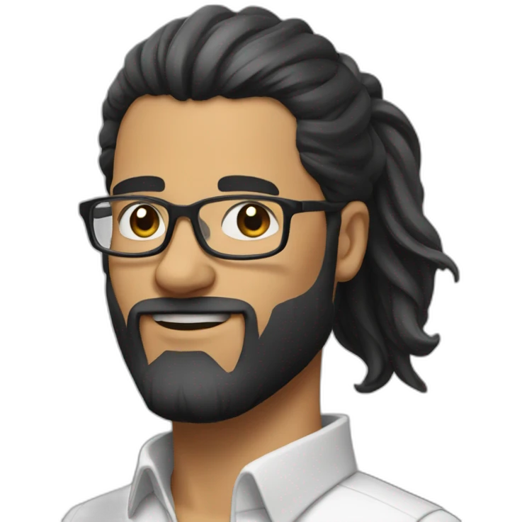 Man with black and White beard long hair in ponytail and glasses emoji