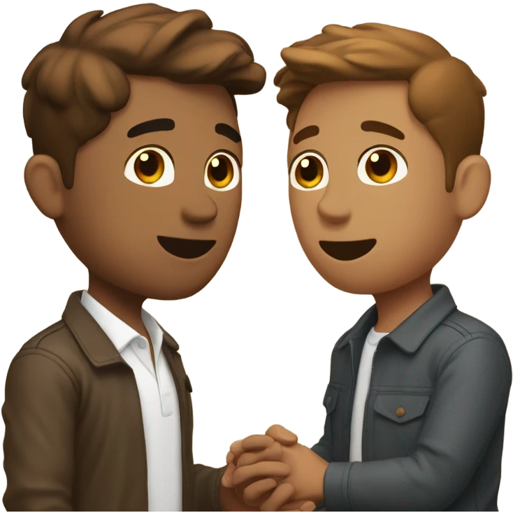 Brown short hair man proposing to another brown short hair man. Both white emoji