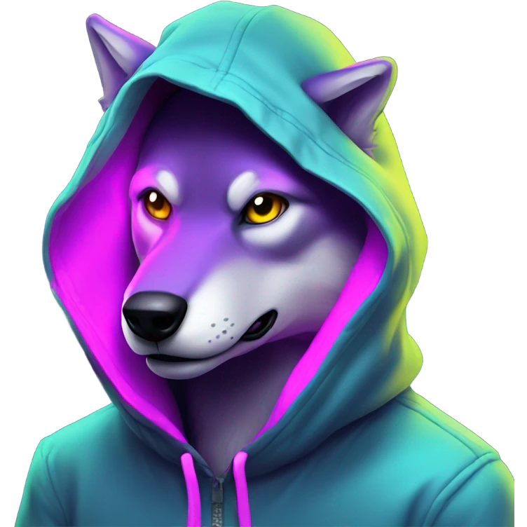 neon cyber wolf with hoodie  emoji
