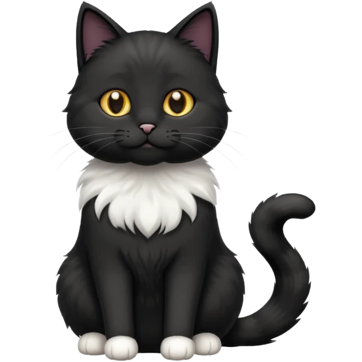 black fluffy cat with white paws and a white stomach  emoji
