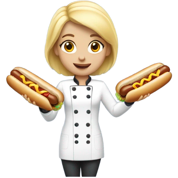 Female chef with blonde hair holding a hotdog emoji