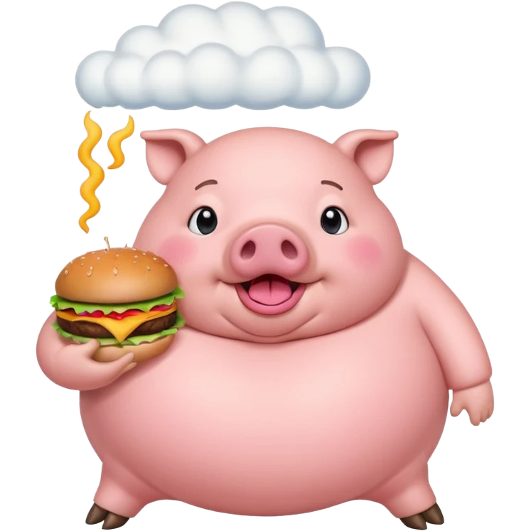 fat obese pig eating burger with fart cloud surrounding around it emoji