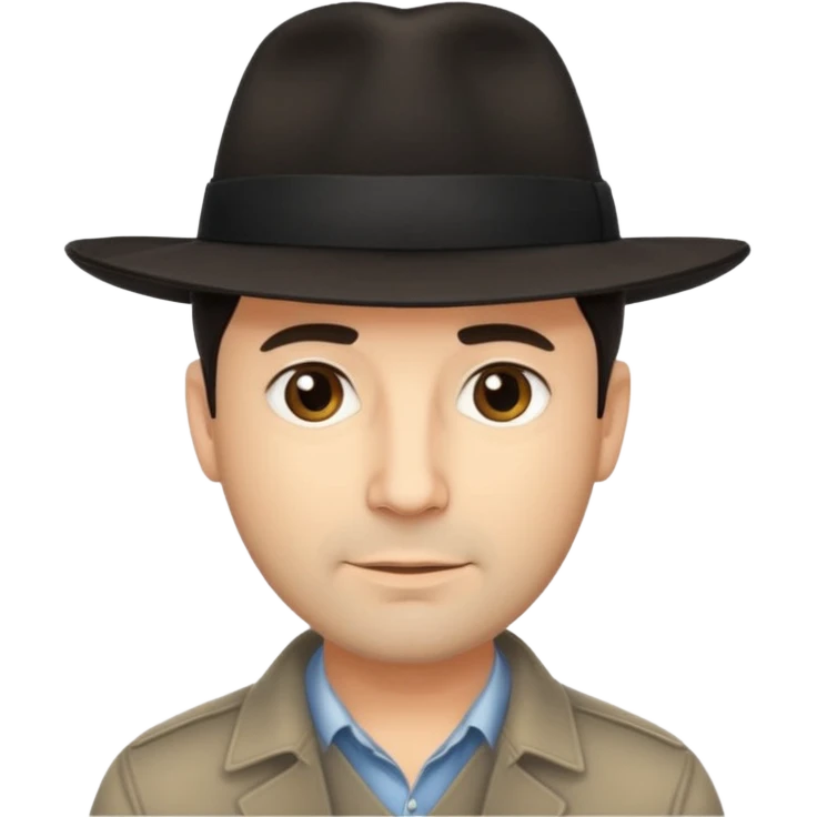 A light-skinned middle-aged man with short dark hair, and a black fedora, with an oval face and calm look. emoji